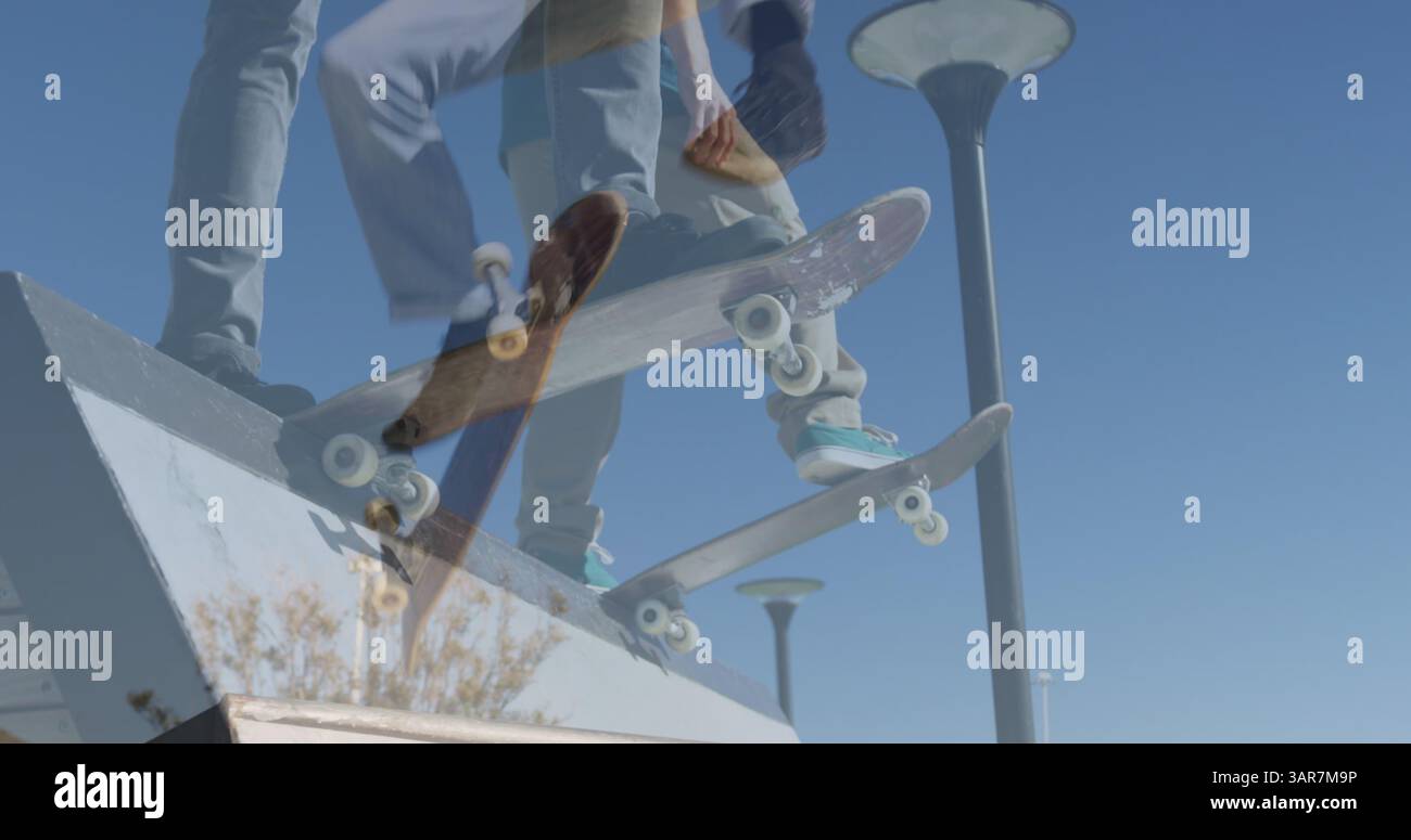 Bild der Doppelbelichtung von Eislaufern Stockfoto