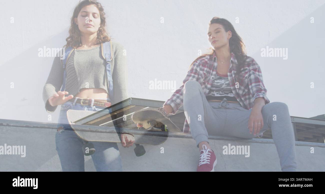 Bild der Doppelbelichtung von Eislaufern Stockfoto