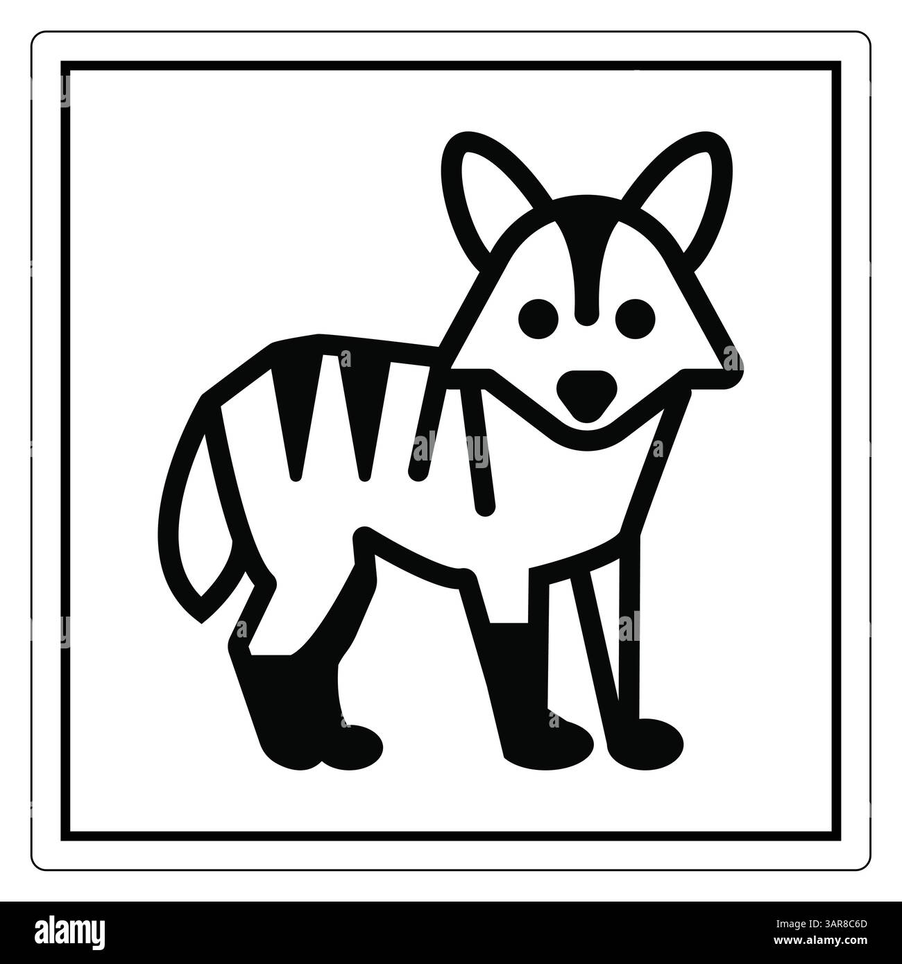 Diese schwarz-weiße Illustration zeigt eine verspielte Zeichentrickhyäne, ideal für kreative Projekte, Kindermaterialien oder Tiermotive. Stock Vektor