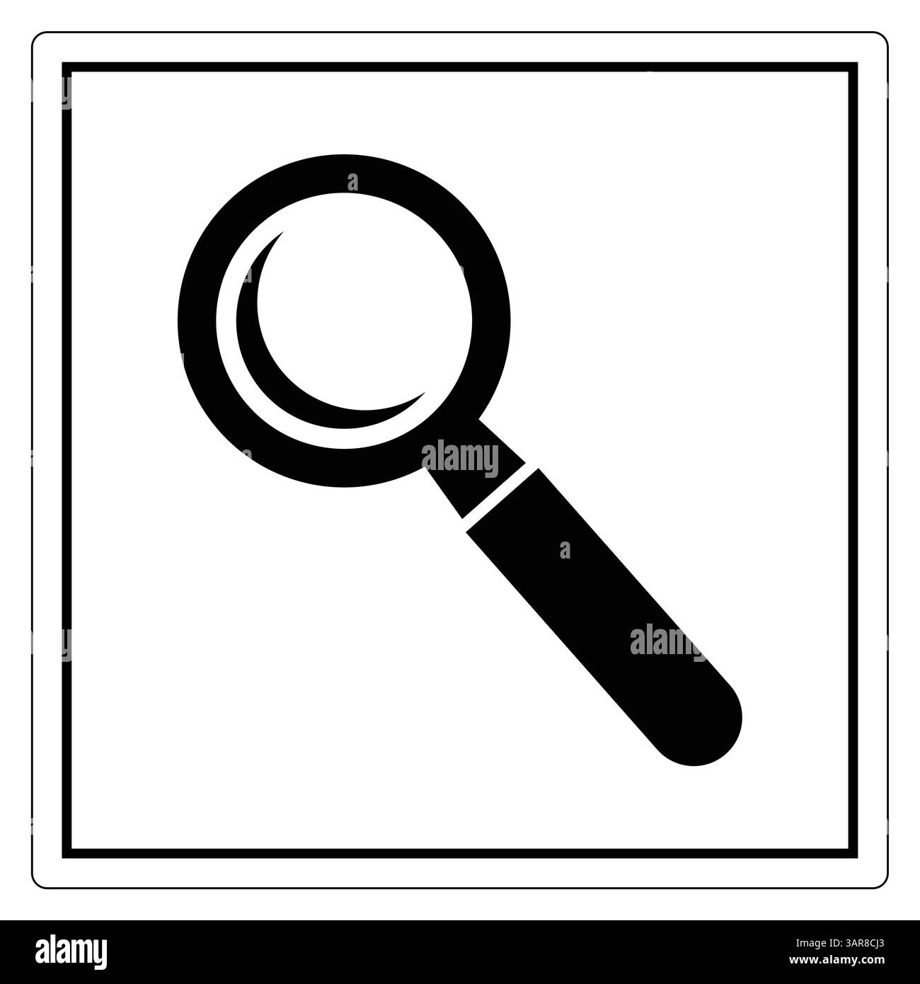 Ein schwarz-weißes Symbol einer Lupe steht für Exploration und Analyse und ist ideal für forschungsbezogene Projekte oder Lehrmaterialien. Stock Vektor