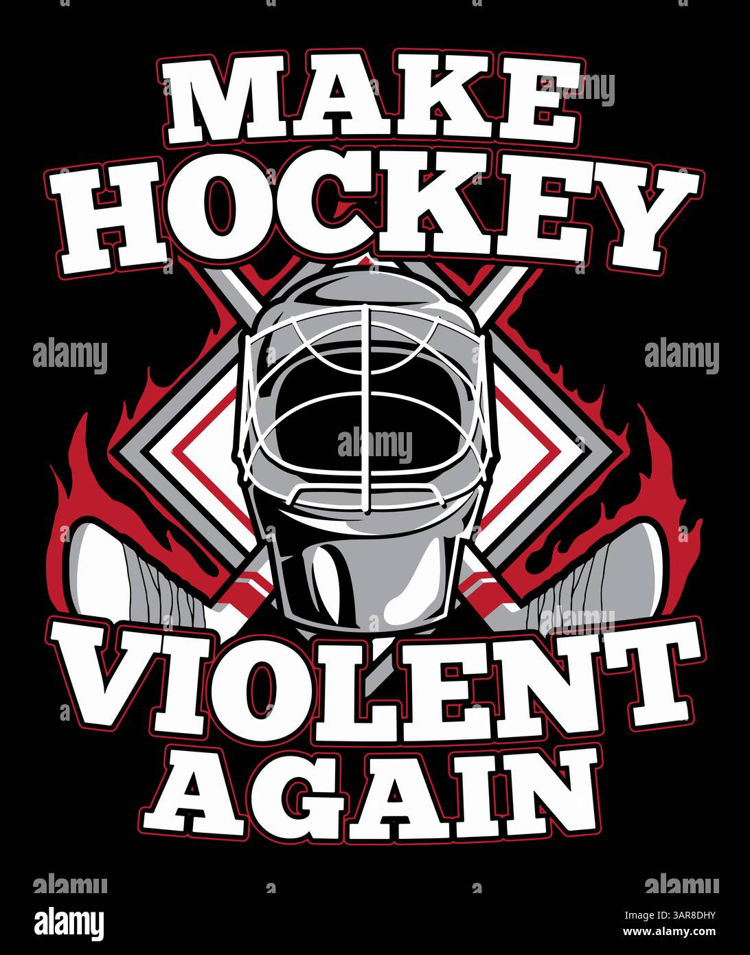 Machen Sie Hockey wieder gewalttätig. Lustiges T-Shirt mit Hockeyziffer. Stock Vektor