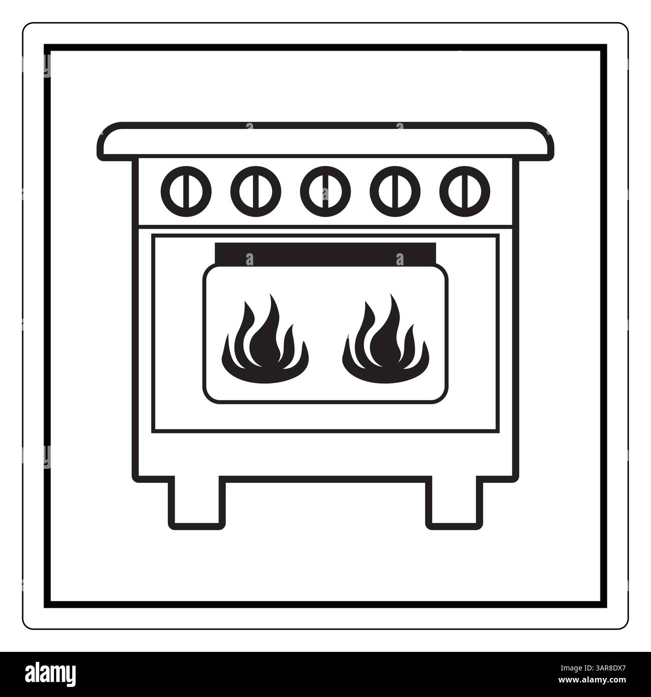 Einfache schwarz-weiße Illustration eines Kochherds mit Flammen, perfekt für Küchendekor, kulinarische Kunst oder lehrreiches Material zur Kochsicherheit Stock Vektor