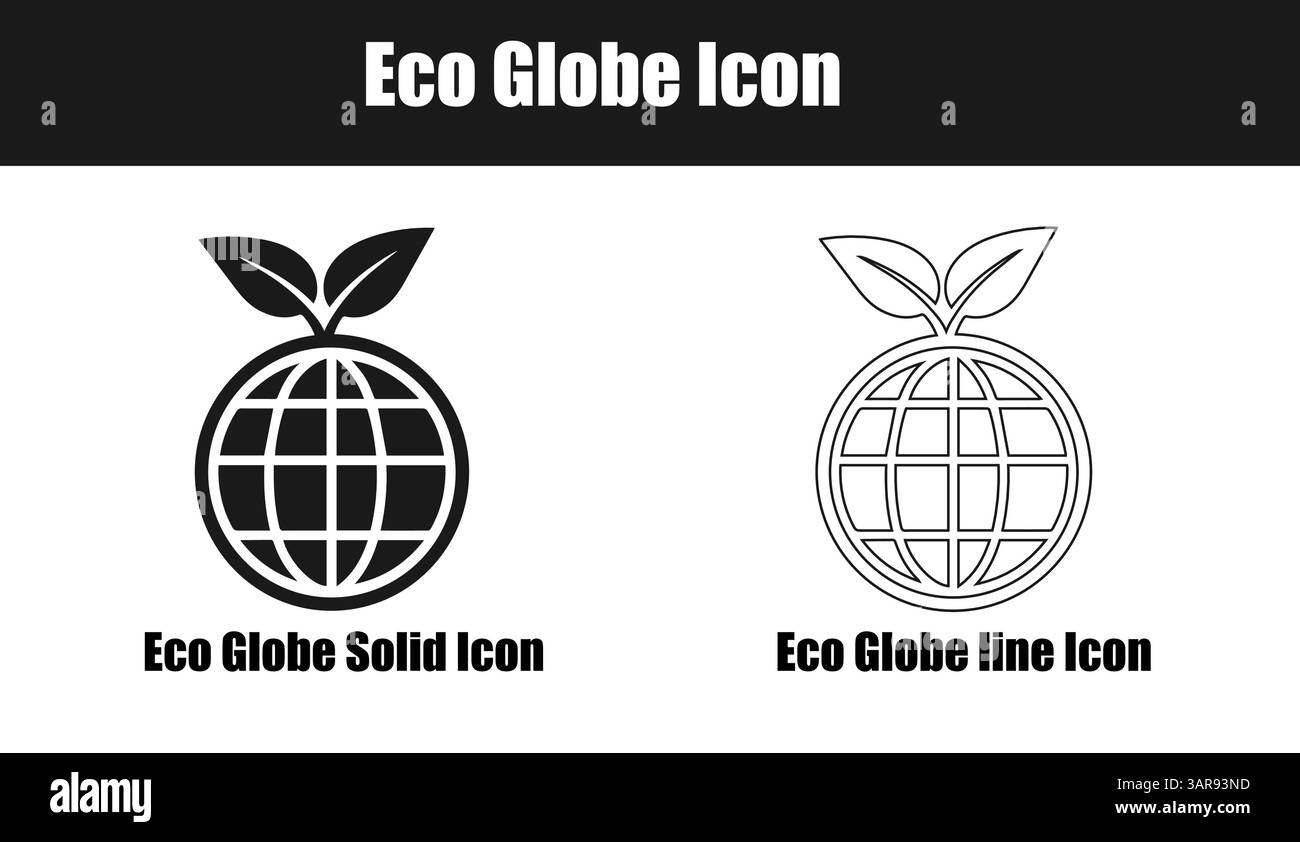 ECO Globe durchgezogenes Symbol mit Linien oder Silhouette auf weißem Hintergrund. Stock Vektor