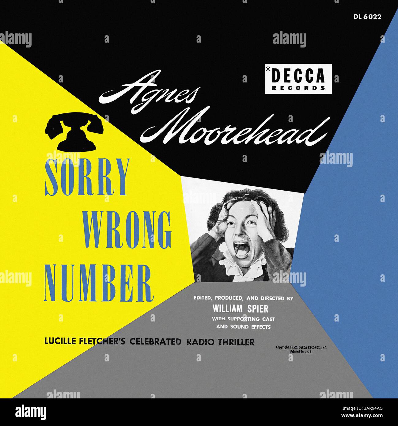 Agnes Moorehead - Sorry, Wrong Number - Vintage Vinyl-Plattencover Stockfoto