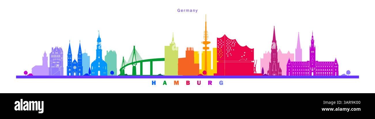 Hamburgs Wahrzeichen Gebäude abstrakte bunte Vektorillustration, Deutschland. Stock Vektor