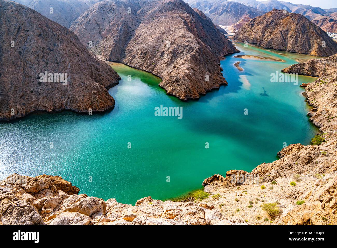Blick auf die Yenkit Bay in Maskat Governorate, Oman Stockfoto