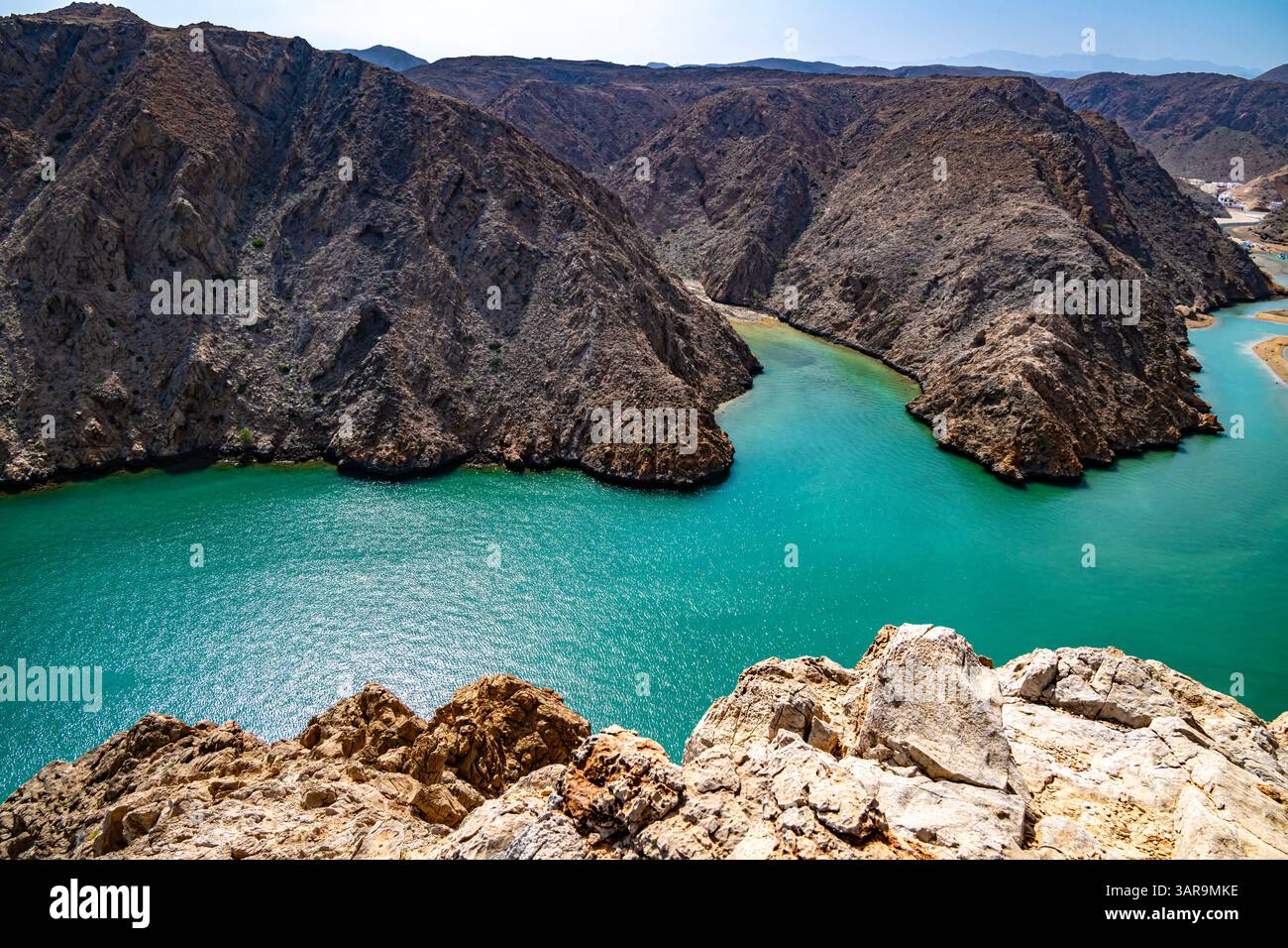 Blick auf die Yenkit Bay in Maskat Governorate, Oman Stockfoto