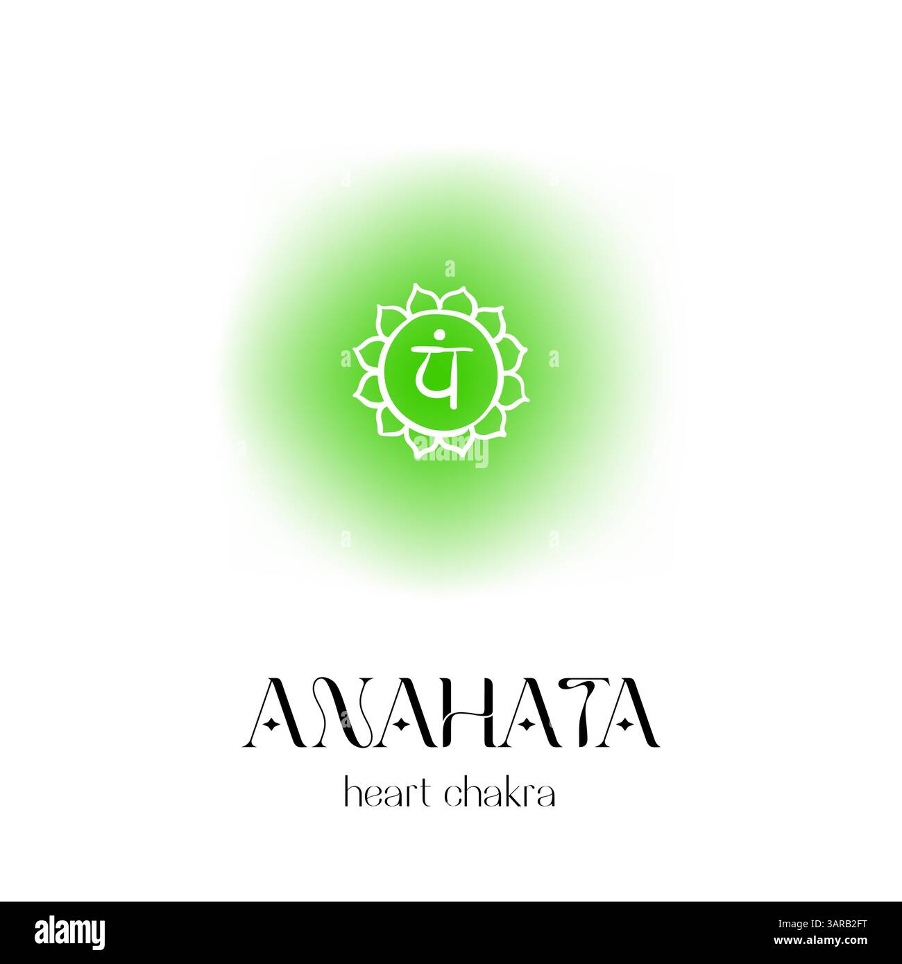 Anahata Herzchakra-Symbol mit grüner Aura und sanskrit-Text Stock Vektor