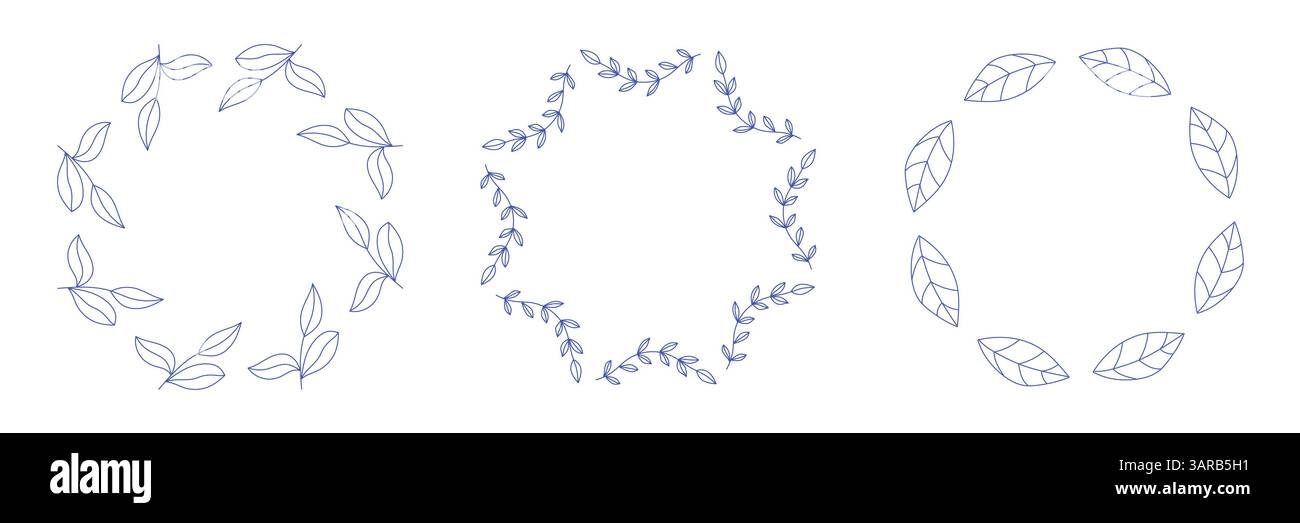 Mediterrane blaue Olivenzweige, kreisförmiges Rahmenset Stock Vektor
