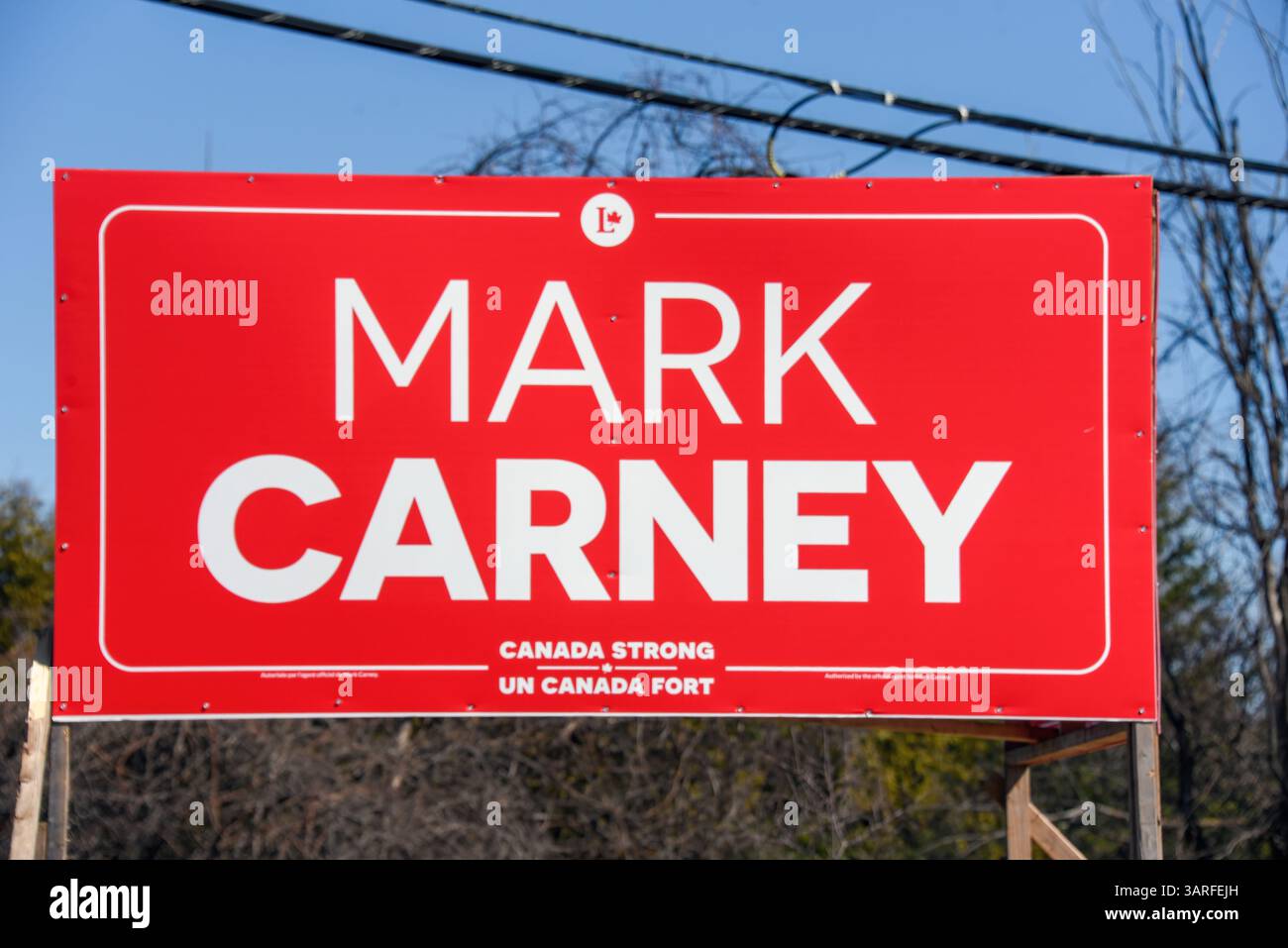 Ottawa, Kanada - 17. April 2025: Unterschrift für den liberalen Kandidaten Mark Carney bei den kommenden Bundestagswahlen am 28. April. Mark Carney ist gerade im Dienst Stockfoto