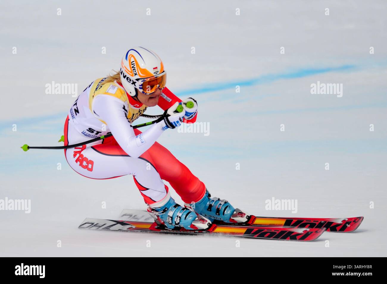 30. Januar 2010: Alexandra Coletti (MON) während des Abfahrtsabschnitts des FIS Ski World Cup der Frauen in St. Moritz. (Bild: © John Middlebrook/Cal Sport Media/ZUMApress.com) Stockfoto