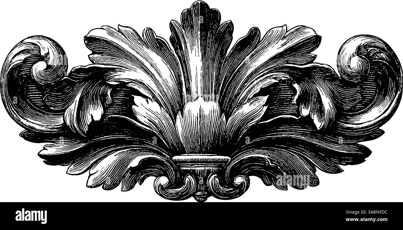 Komplexe barocke Türverkleidung mit gravierten ornamentalen Details für dekorative Kunstprojekte. Stock Vektor