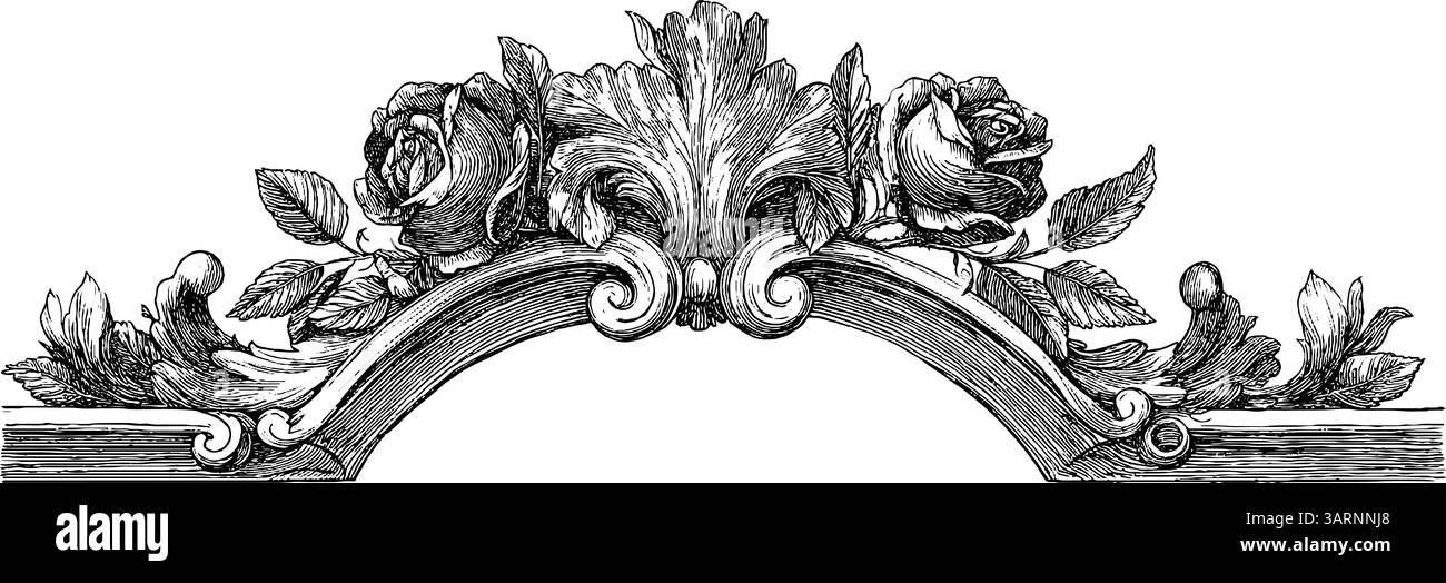 Kunstvoller barocker Spiegelrahmen mit gravierten Blumendetails für elegante Designprojekte. Stock Vektor