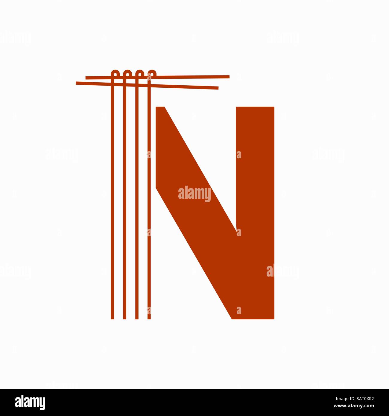 Letter N Nudeln Logo Design Konzept mit Nudeln und Sticks Symbol Vektor Vorlage Stock Vektor