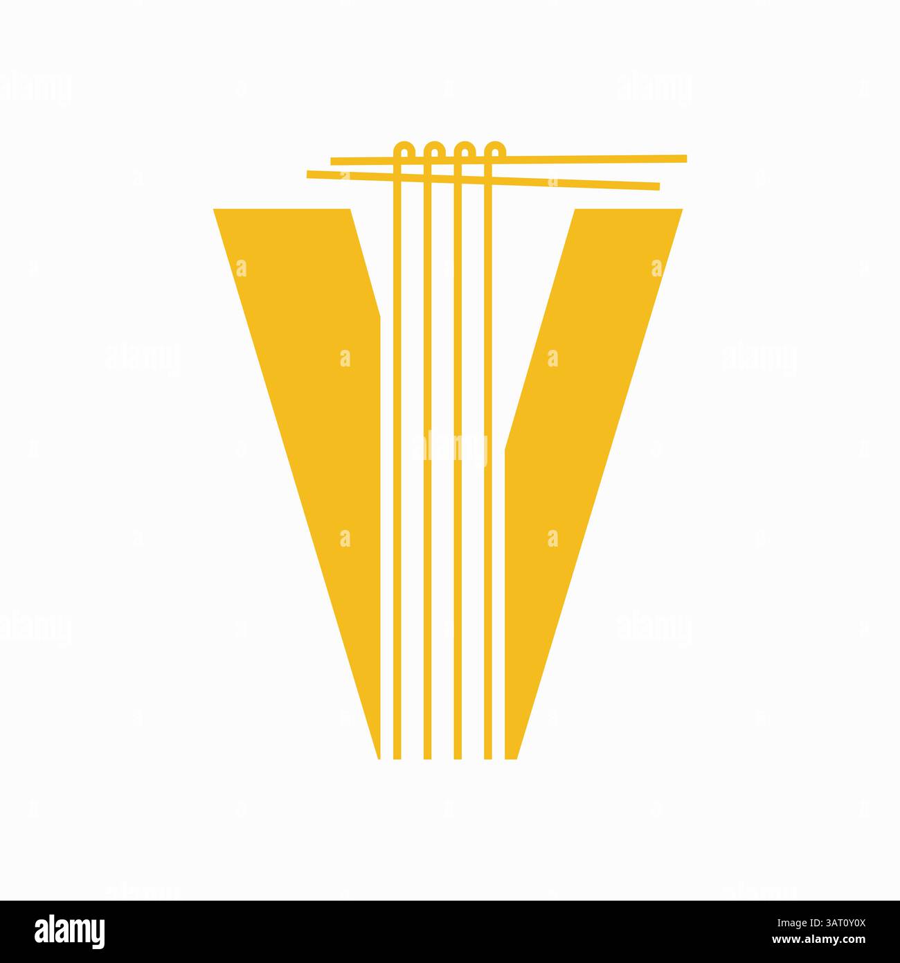 Letter V Nudeln Logo Design Konzept mit Nudeln und Sticks Symbol Vektor Vorlage Stock Vektor