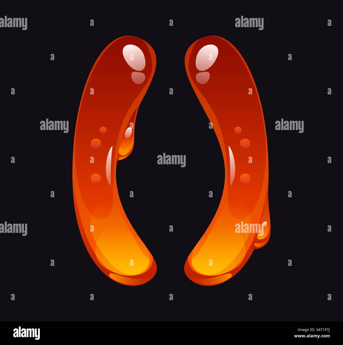 Leckere Honigschrift, braunes Alphabet 3 drei Satzklammern. Gelbes Karamell-Zeichensatz, schmackhaftes Bonbon-Schriftzeichen. Flüssighonig-Fontäne, A Stock Vektor