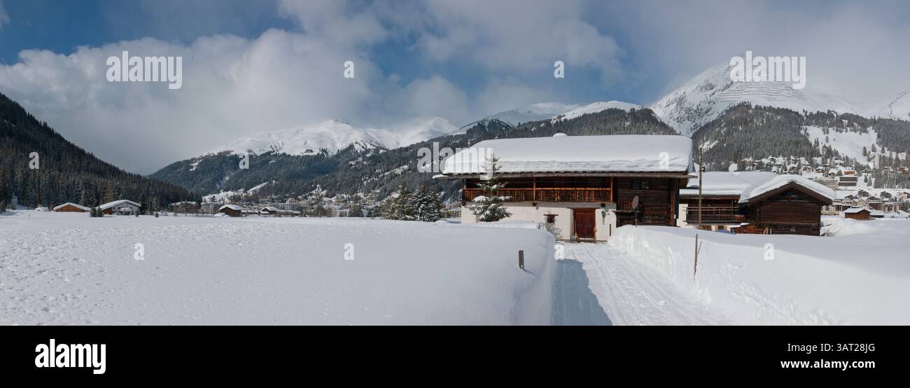 Schneelandschaft, Davos, Graubunden, Zwitserland, Schweiz, Rene van der Meer Stockfoto