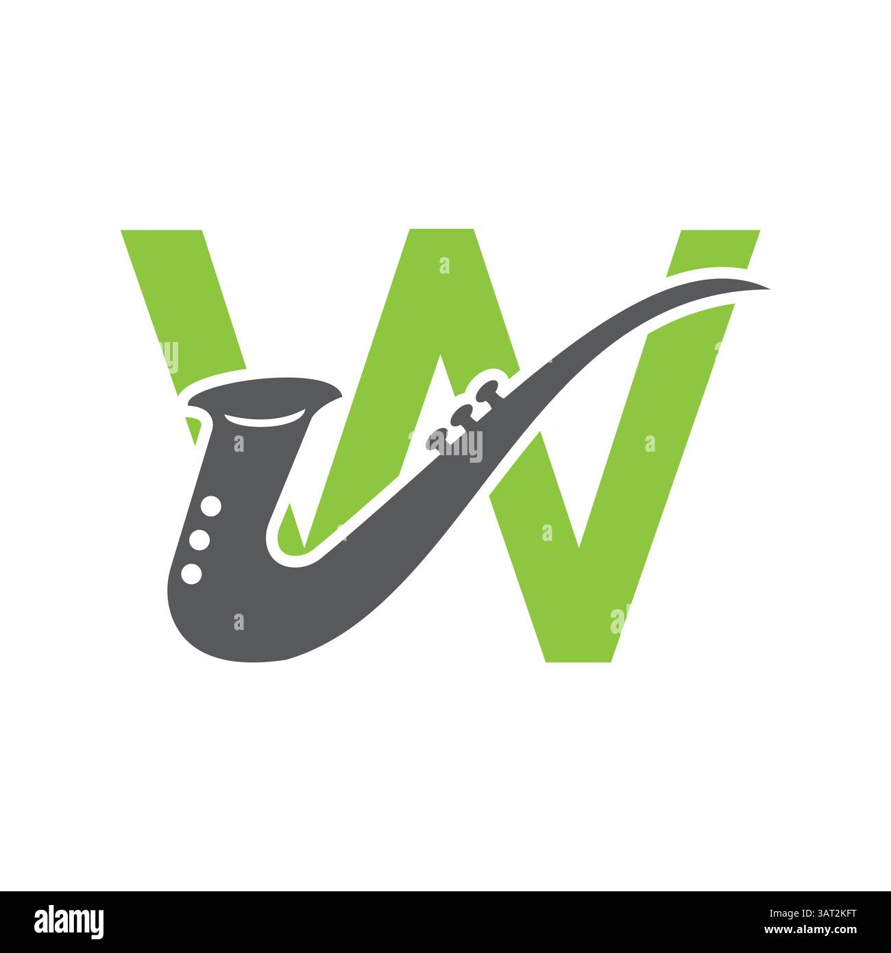 Initial Letter W Music Logo Konzept mit Jazz oder Saxophon Icon Vektor Vorlage Stock Vektor