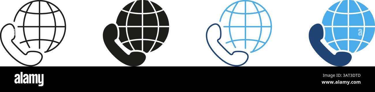 Symbolsatz Für Telefon Und Globe Communication. Sammlung Von Symbolen Für Globale Konnektivität, Internationale Anrufe Und Telekommunikation. Weltweites Netzwerk Und Stock Vektor