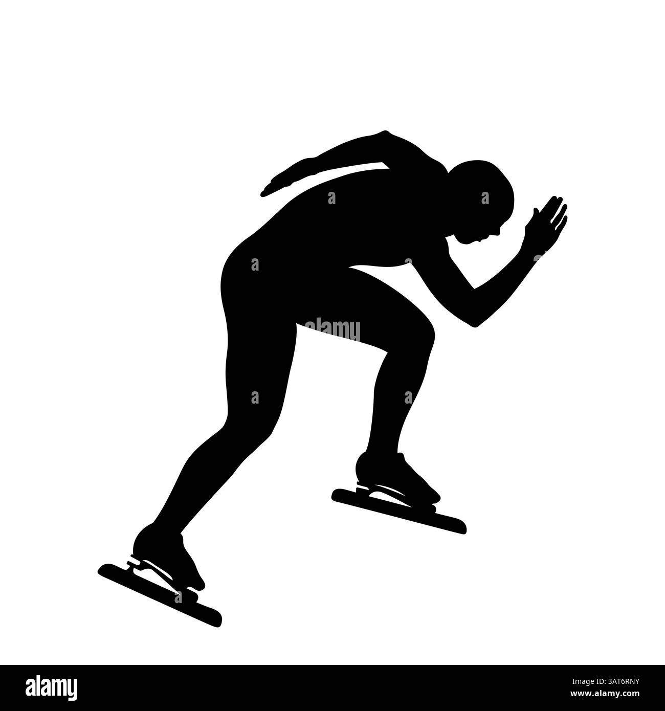 Die weibliche Skaterin beim Speed Skating-Wettbewerb zeichnete eine echte Silhouette Stockfoto