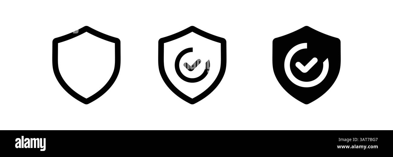 Schutzsymbole mit Häkchen, Vektorillustration auf weißem Hintergrund Stock Vektor
