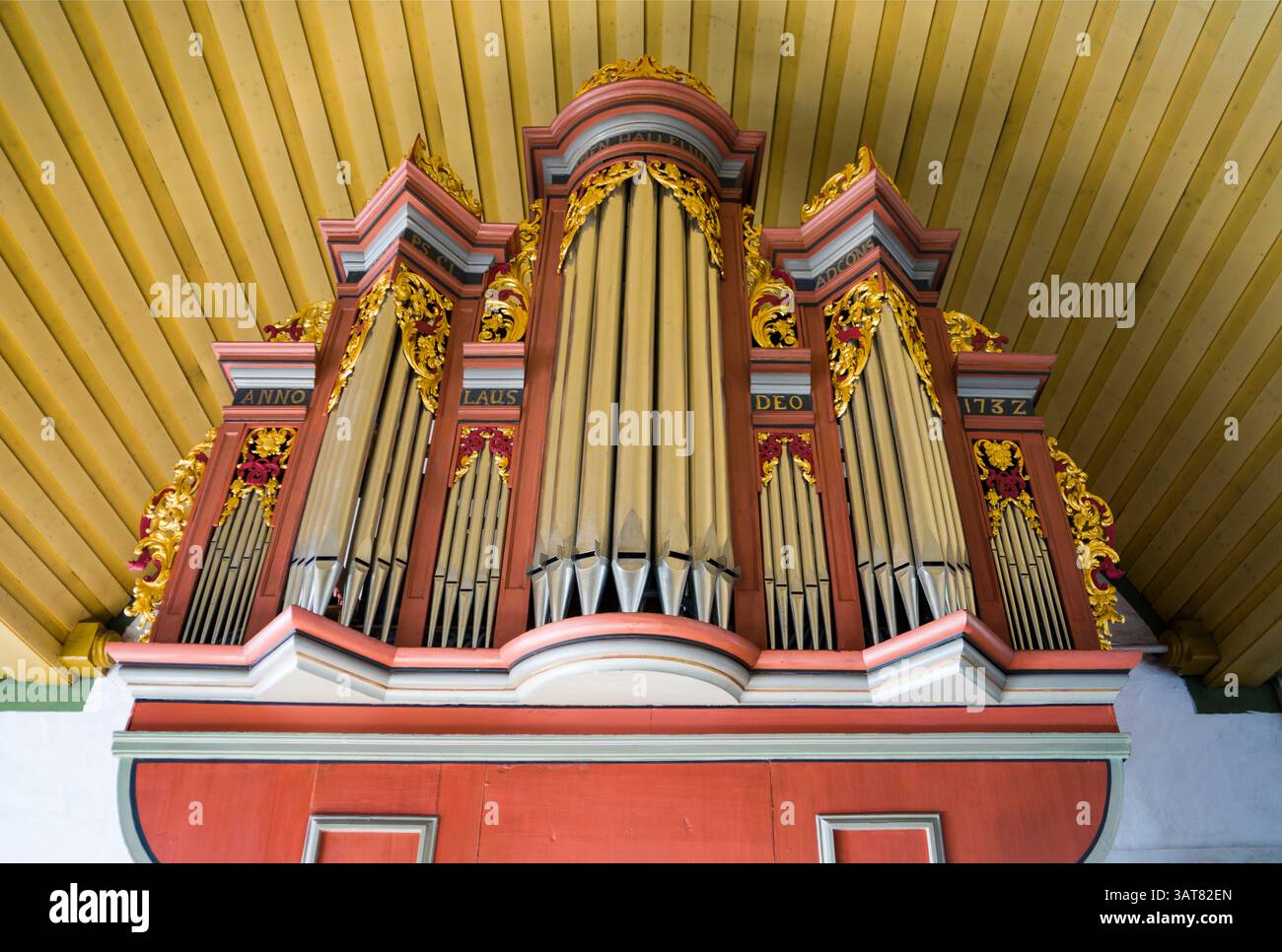 Evangelische Stadtkirche, Barockorgel von 1732, Helmarshausen, Bad Karlshafen, Hessen, Deutschland Europa Stockfoto