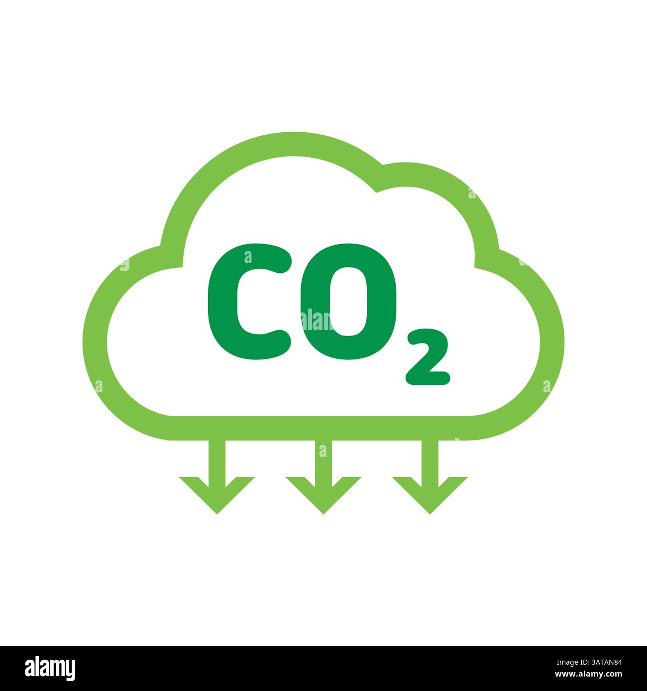 CO2-Symbol mit grüner Wolke und Pfeilen, die die Verringerung der CO2-Abscheidung von Emissionen repräsentieren Umweltverträglichkeit Klimaschutz Luftreinigung Stock Vektor