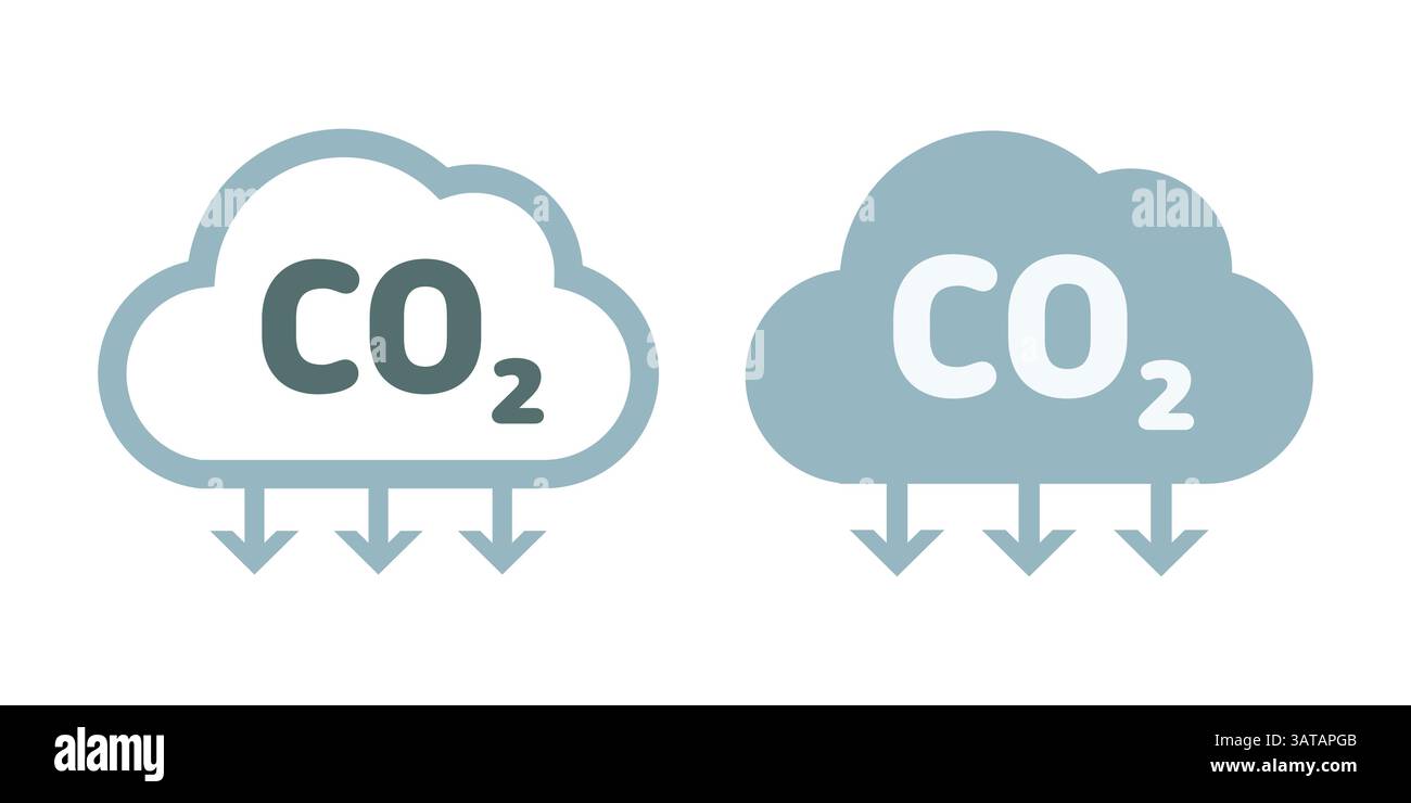 CO2-Symbol mit grüner Wolke und Pfeilen, die die Verringerung der CO2-Abscheidung von Emissionen repräsentieren Umweltverträglichkeit Klimaschutz Luftreinigung Stock Vektor