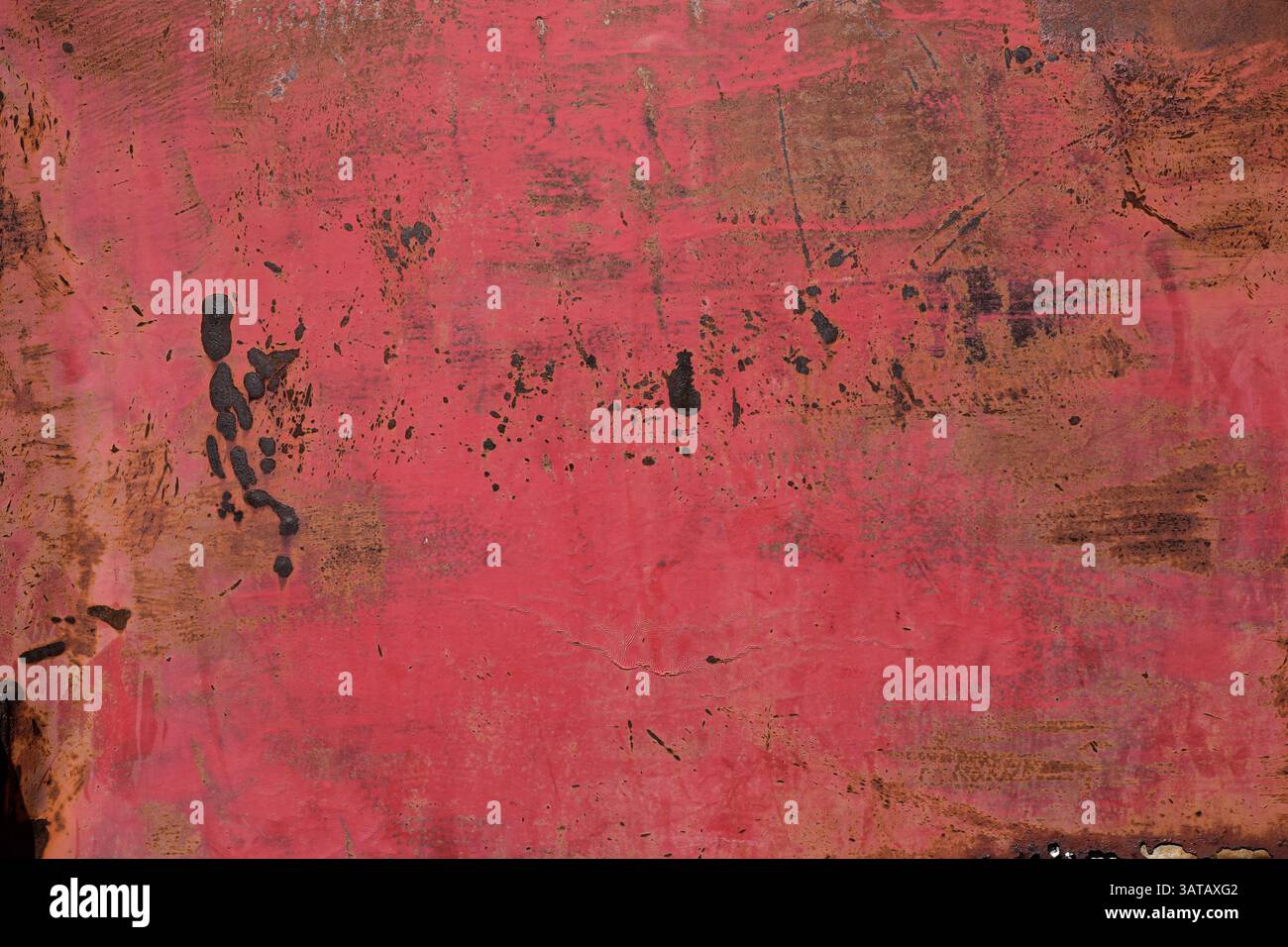 Alte korrodierte, verkratzte, rostete, strukturierte rote Metalloberfläche Hintergrund Stockfoto