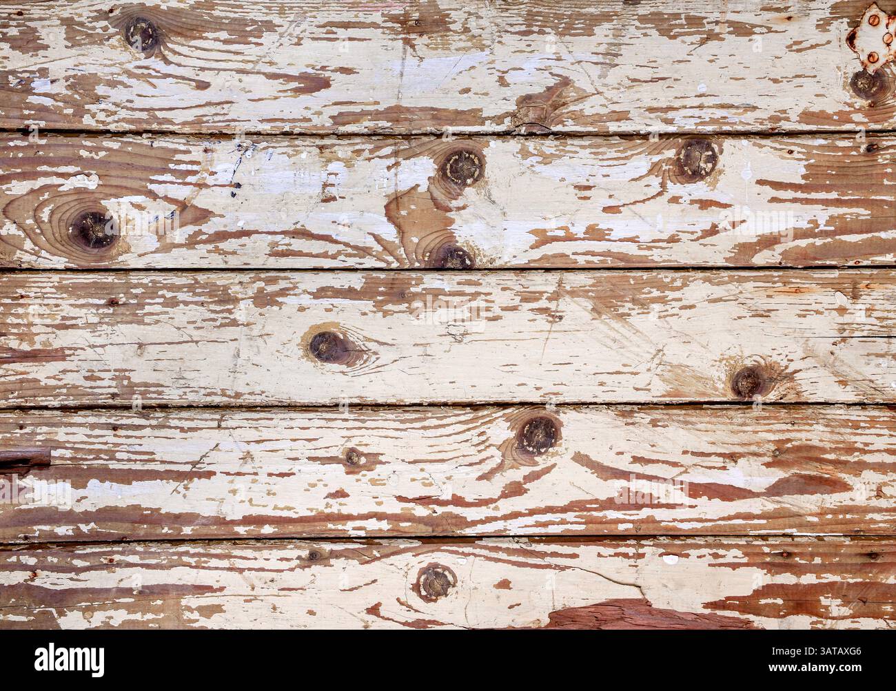 Alte Holzbretter Hintergrund mit abblätternder weißer Farbe Stockfoto