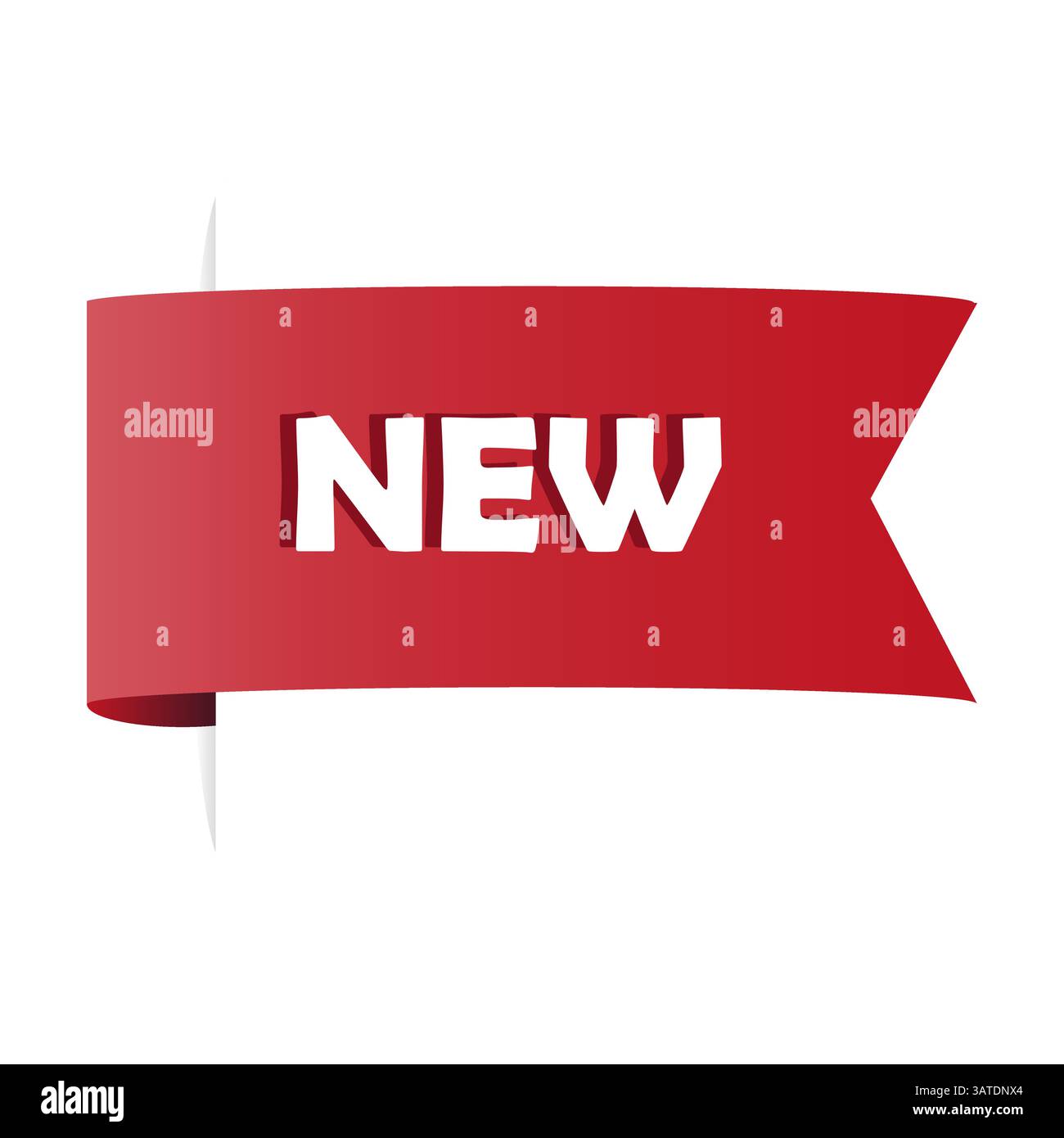 Neues Etikettenband. Vektorbanner für Ankündigungen. Rot gefaltete Form. Nachricht zum Erhalt des Produkts. Stock Vektor