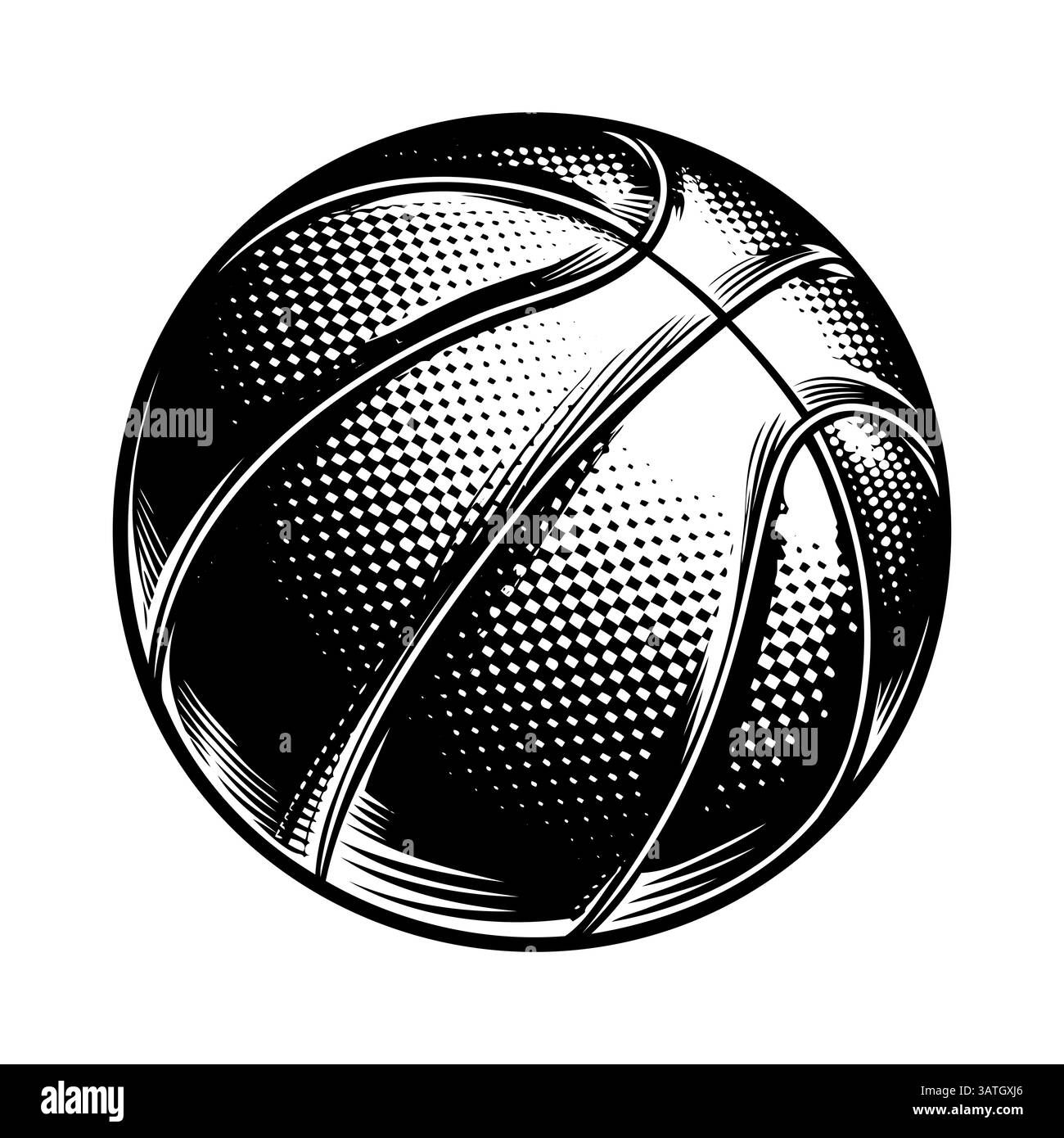 Basketballball mit strukturierter Oberfläche und schwarzen Nähten auf weißem Hintergrund. Begriff Sport und Wettbewerb. Vektorabbildung Stock Vektor