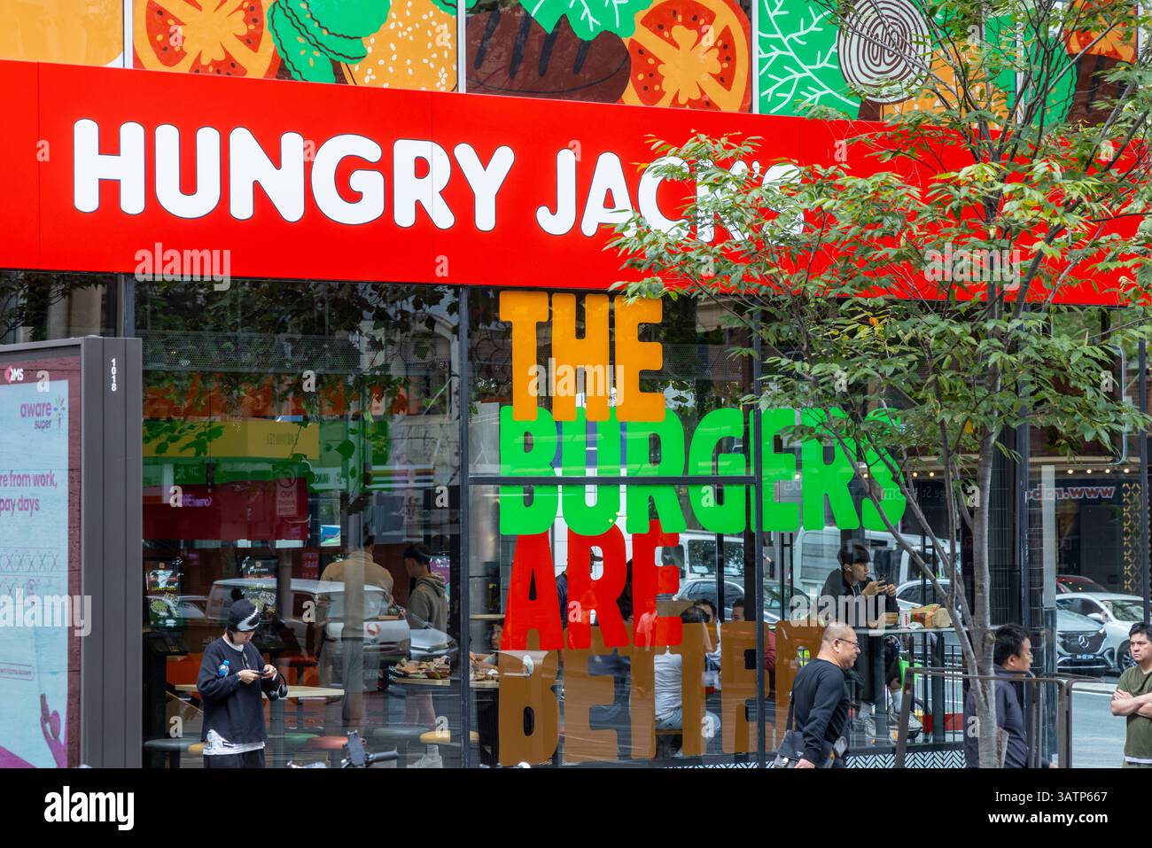 Hungry Jacks Fast Food Burger Restaurant Café in der George Street, Sydney Stadtzentrum, New South Wales, Australien Stockfoto