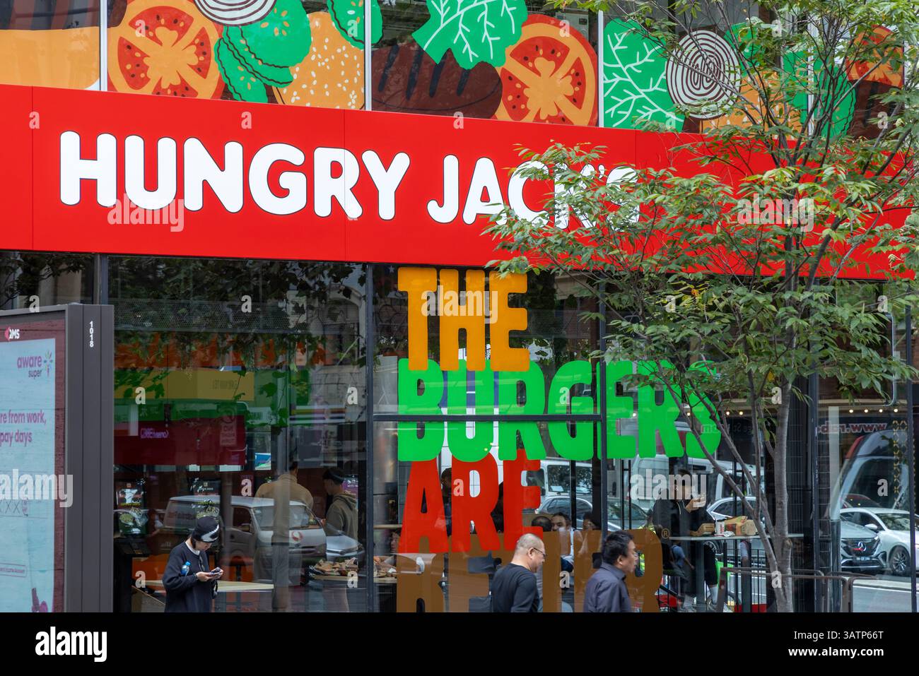 Hungry Jacks Fast Food Burger Restaurant Café in der George Street, Sydney Stadtzentrum, New South Wales, Australien Stockfoto