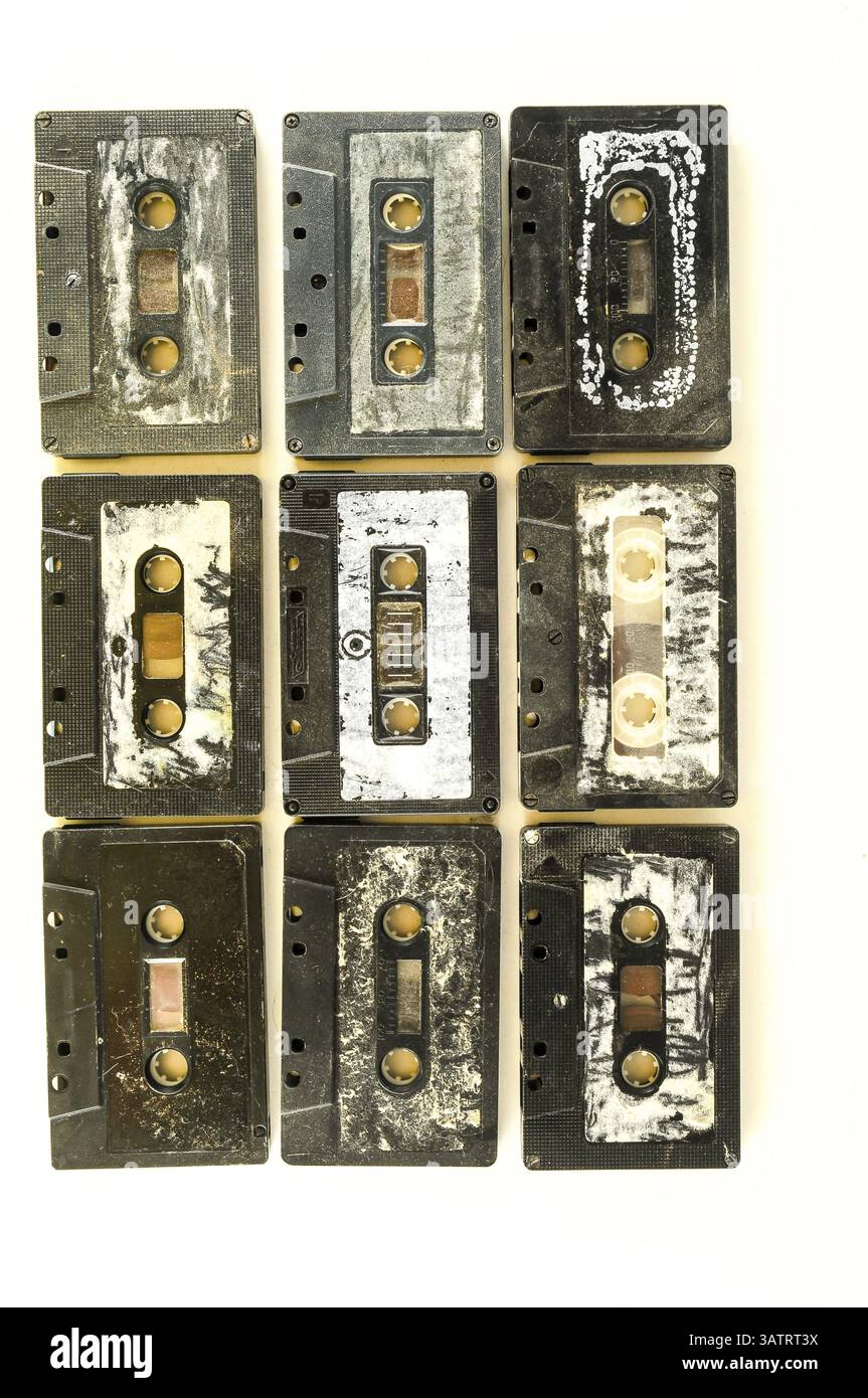 Foto von einer Auswahl an alten Tonbandkassetten Stockfoto