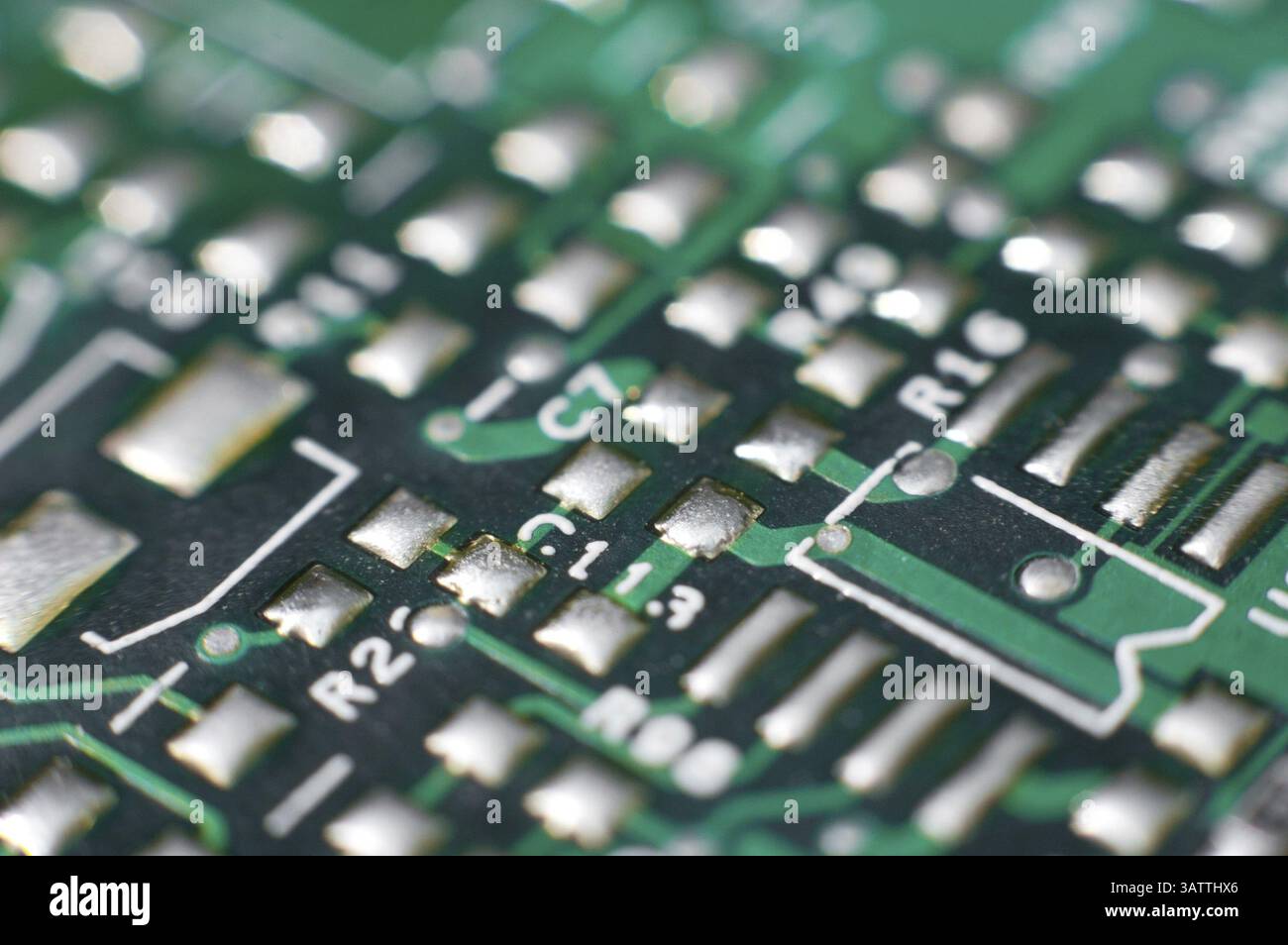 Eine Leiterplatte, eine Makroaufnahme Stockfoto