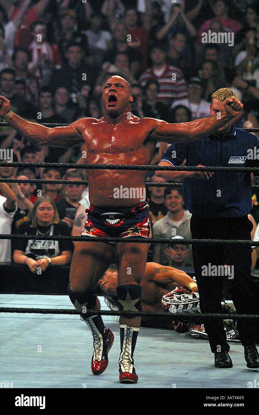April 2005 – Los Angeles, KALIFORNIEN, USA – K42523MR.WRESTLEMANIA 21 IM STAPLES CENTER. LOS ANGELES, CA. 04.02.05. MILAN RYBA/2005.KURT ANGLE. (Kreditbild: © Globe Photos/ZUMAPRESS.com) Stockfoto