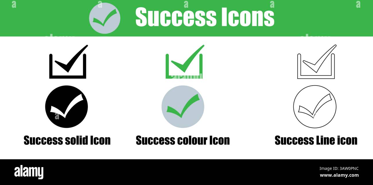 Sammlung von Success-Symbolen in den Formaten „Solid“, „Color“ und „Line“ Stock Vektor