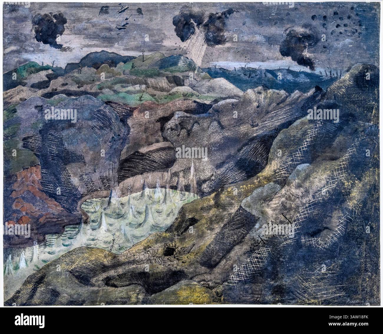 PAUL NASH, die Landschaft, Hill 90. 1918 Aquarell und Bleistift auf Papier. Stockfoto