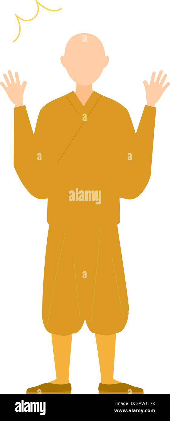 Einfache Illustration eines buddhistischen Mönchs überrascht, öffnet er seine Arme, Vektor-Illustration Stock Vektor