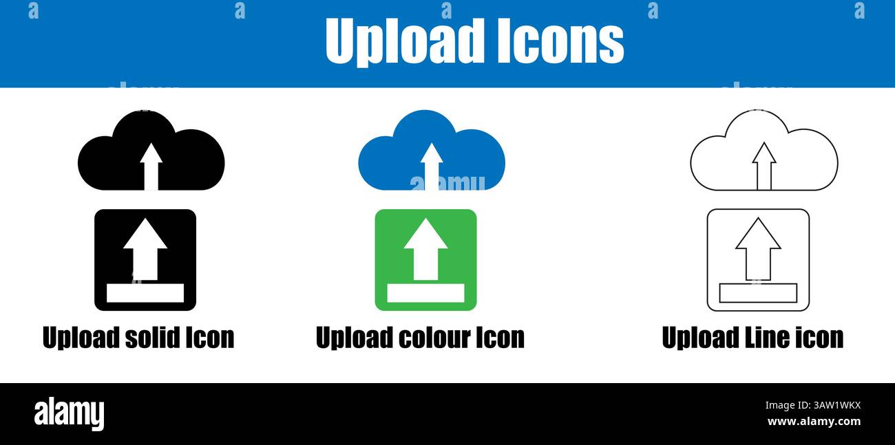 Upload-Symbol, minimales Vektorsymbol für Dateiübertragung oder Cloud-Freigabe. Stock Vektor