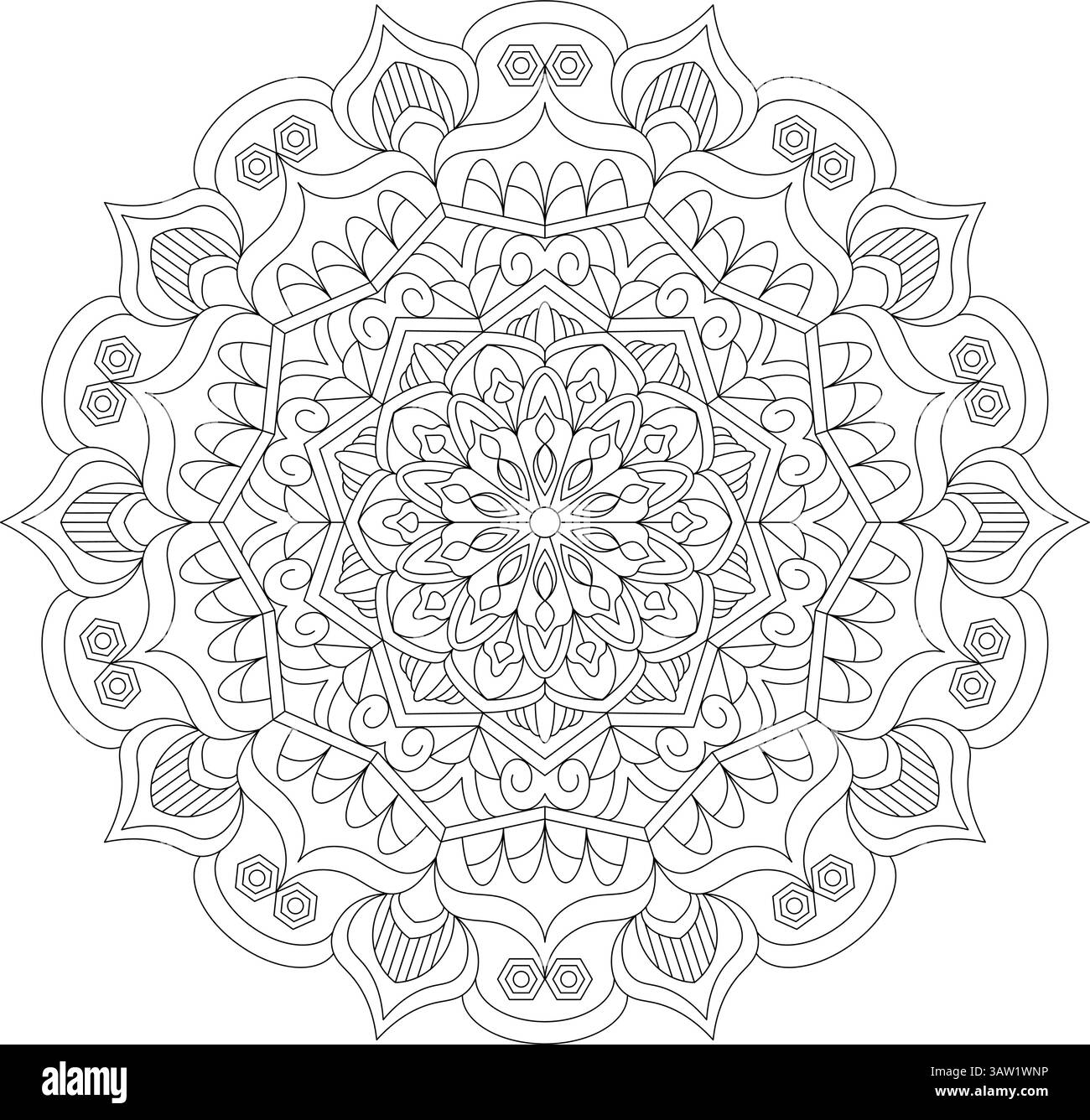 Detaillierte Mandala-Grafiken mit geometrischen Elementen und verzierten Mustern. Ideal für Achtsamkeit, Färben und kreative Projekte. Stock Vektor