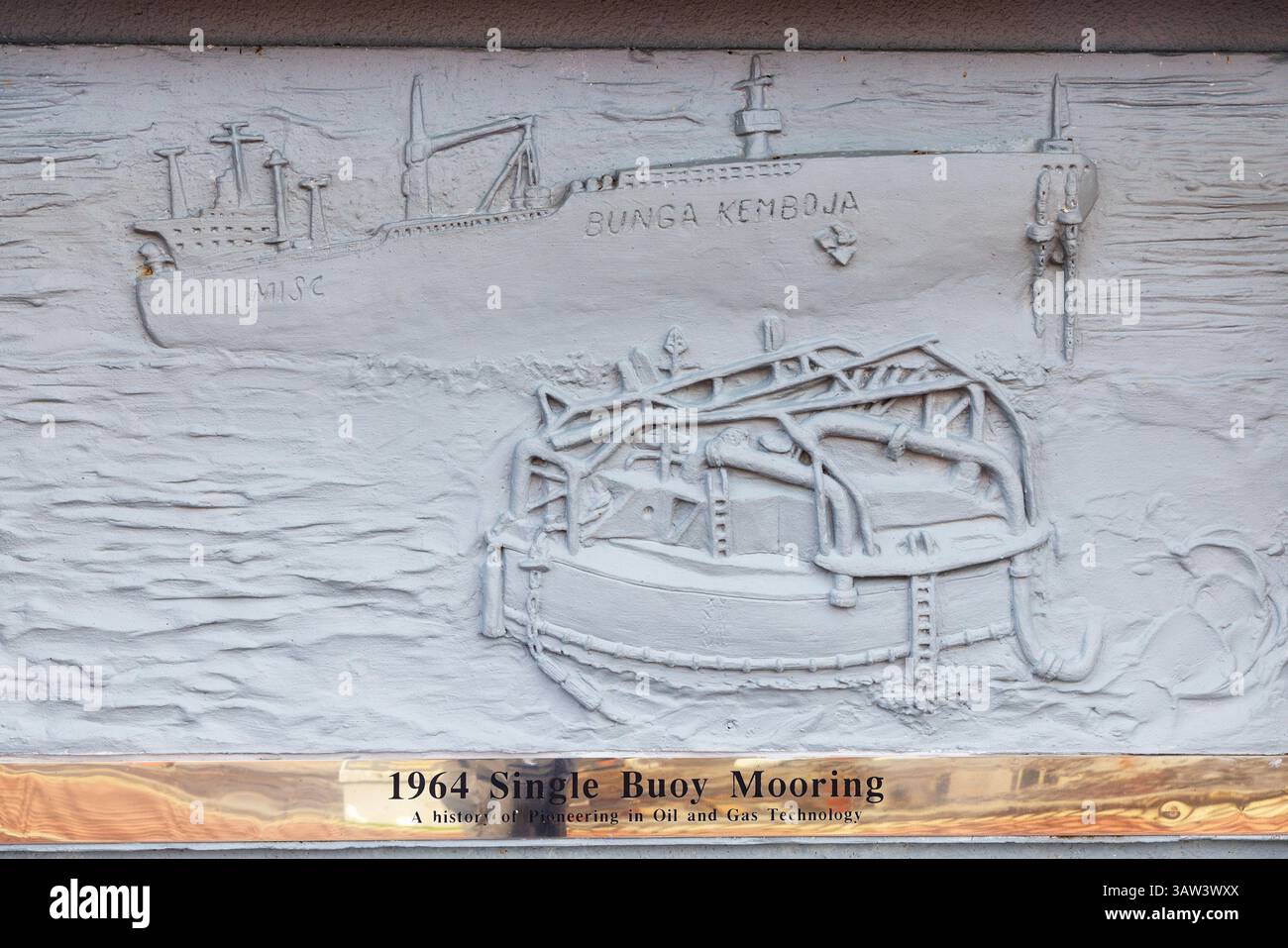 Darstellung der Single Boje Mooring 1964, Teil einer Tafel für das Petroleum Museum, Miri, Malaysia Stockfoto