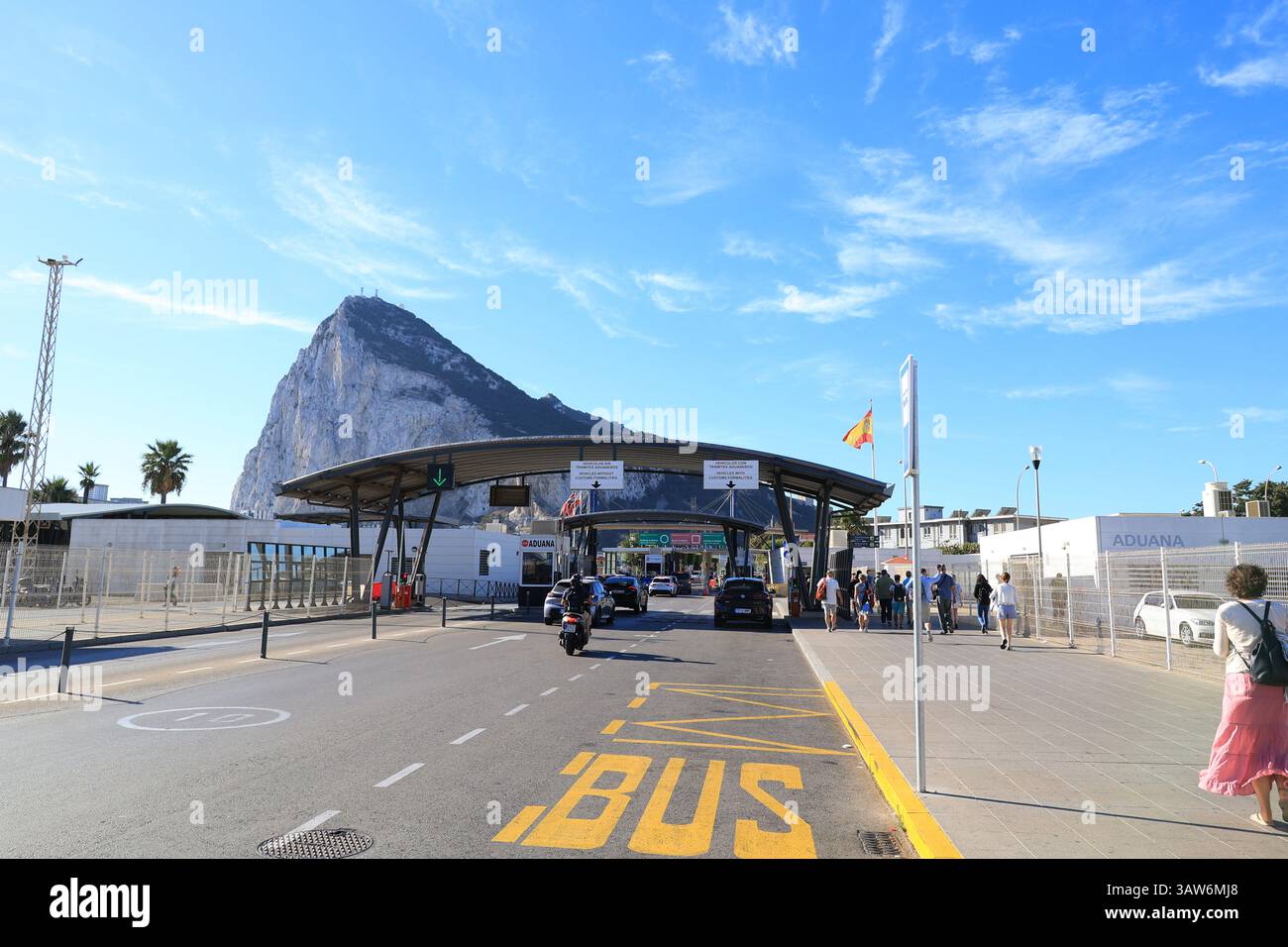 Am Grenzübergang nach Gibraltar Stockfoto