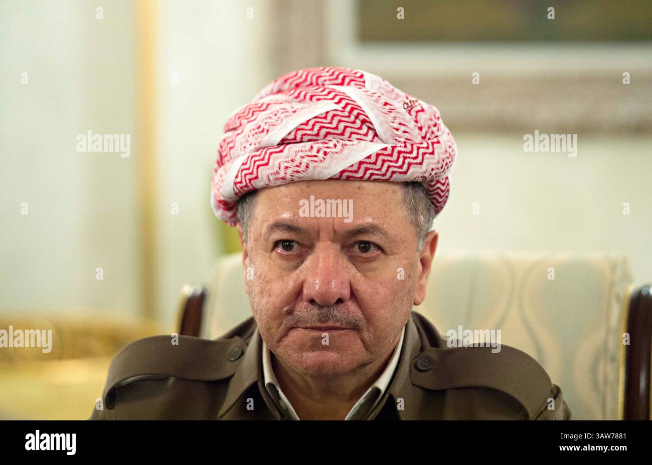 22. April 2016: Erbil, Kurdistan, IRAK - Präsident des irakischen Kurdistans Masoud Barzani während eines Treffens mit U.. General Joseph Dunford im Weißen Haus der Kurden am 22. April 2016 in Erbil, Irak. Dunford besucht den Irak, um die Kampagne gegen den Islamischen Staat zu bewerten. (Bild: © pO2 Class Dominique A. Pineiro/Planet Pix via ZUMA Wire) Stockfoto