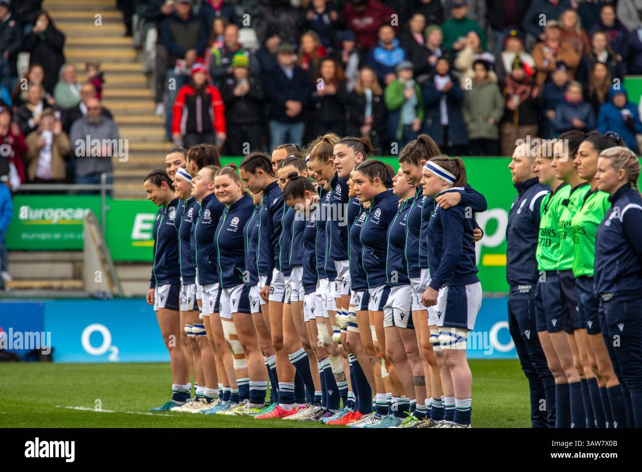 Leicester, Großbritannien, 19. April 2025 Schottland trat vor dem Spiel gegen England in den Women's Six Nations im Mattioli Woods Welford Road Stadium in Leicester, Großbritannien an. Alex Williams / Alamy Live News Stockfoto