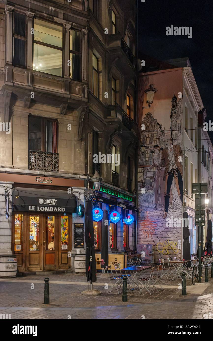 Bar bei Nacht außen, Brüssel, Belgien Stockfoto