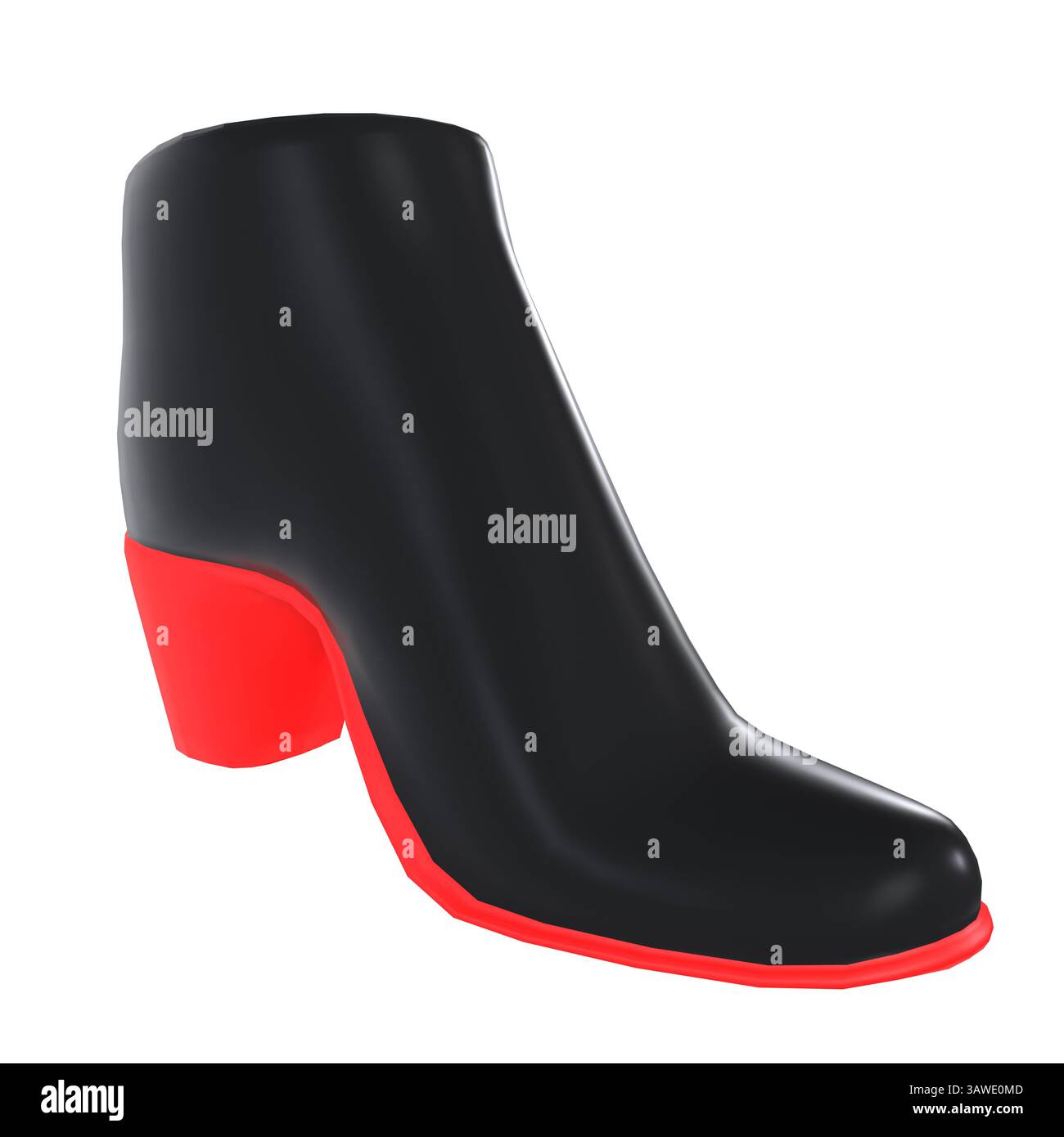 Schwarzer und roter Stiefel mit hohem Absatz isoliert auf weißem Hintergrund Stockfoto
