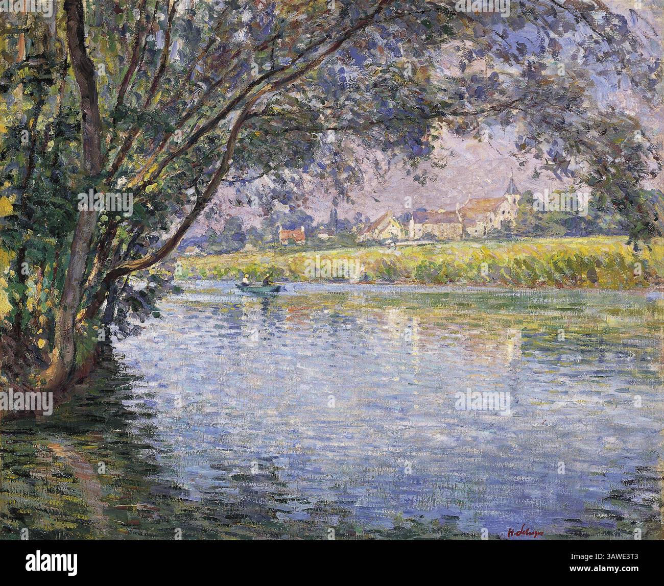 Titel: Sonnenuntergang auf Pont-Aven (junger Mann am Meer) Künstler: Henri Lebasque Datum: 1894 Technik: Öl auf Leinwand Abmessungen: 36,8 x 45,1 cm Ort: Carmen Thyssen Collection Stockfoto