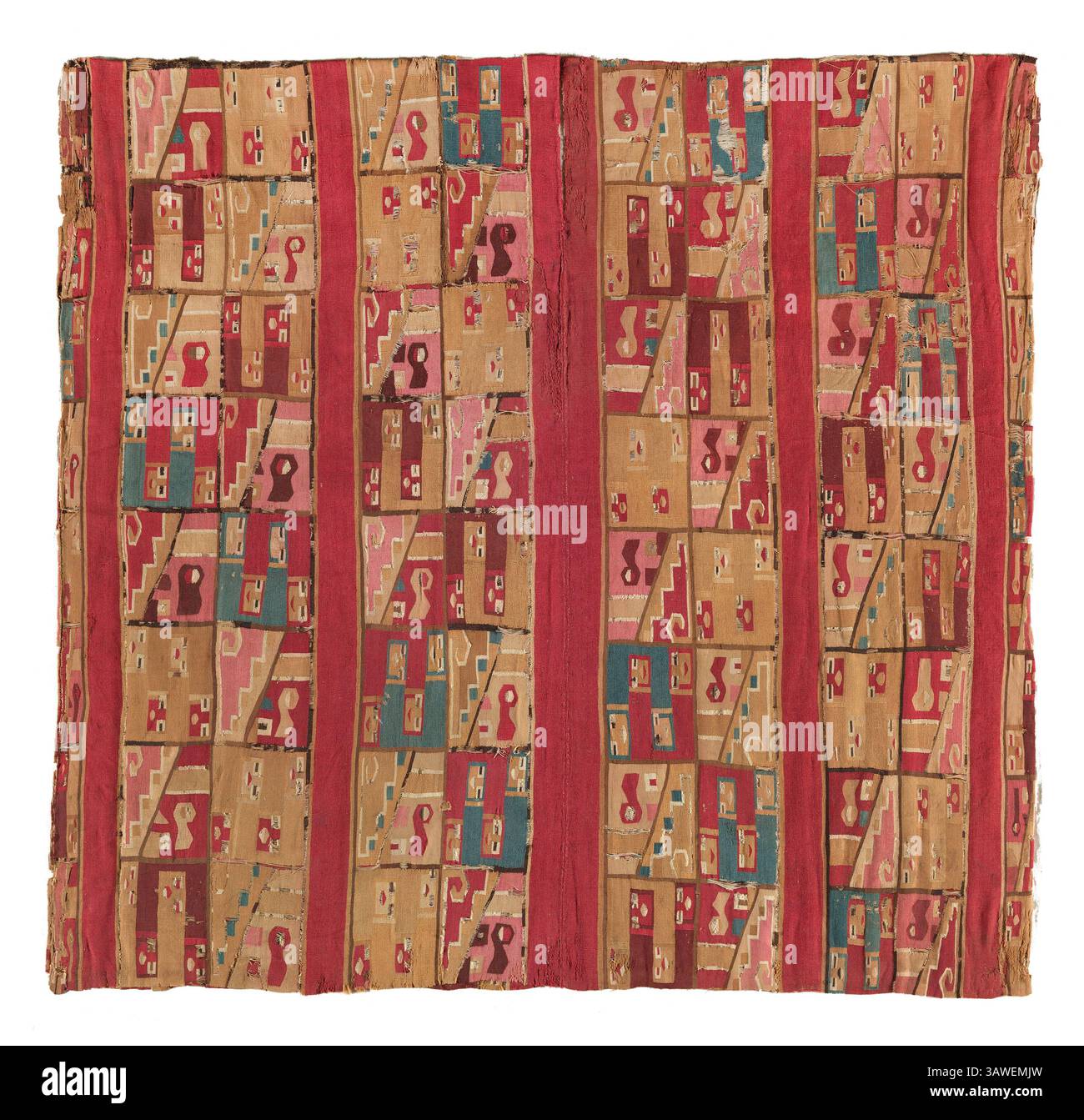 Tunika, ca. 700-1100. Peru, Südküste, Wari-Kultur, Mittlerer Horizont, 8.-12. Jahrhundert. Wandteppich; verschränkte Schussfäße und Bereiche exzentrischer Webarbeiten: Wolle und Baumwolle; ca. 109 x 116 cm (43 x 45 1/2 Zoll). Stockfoto